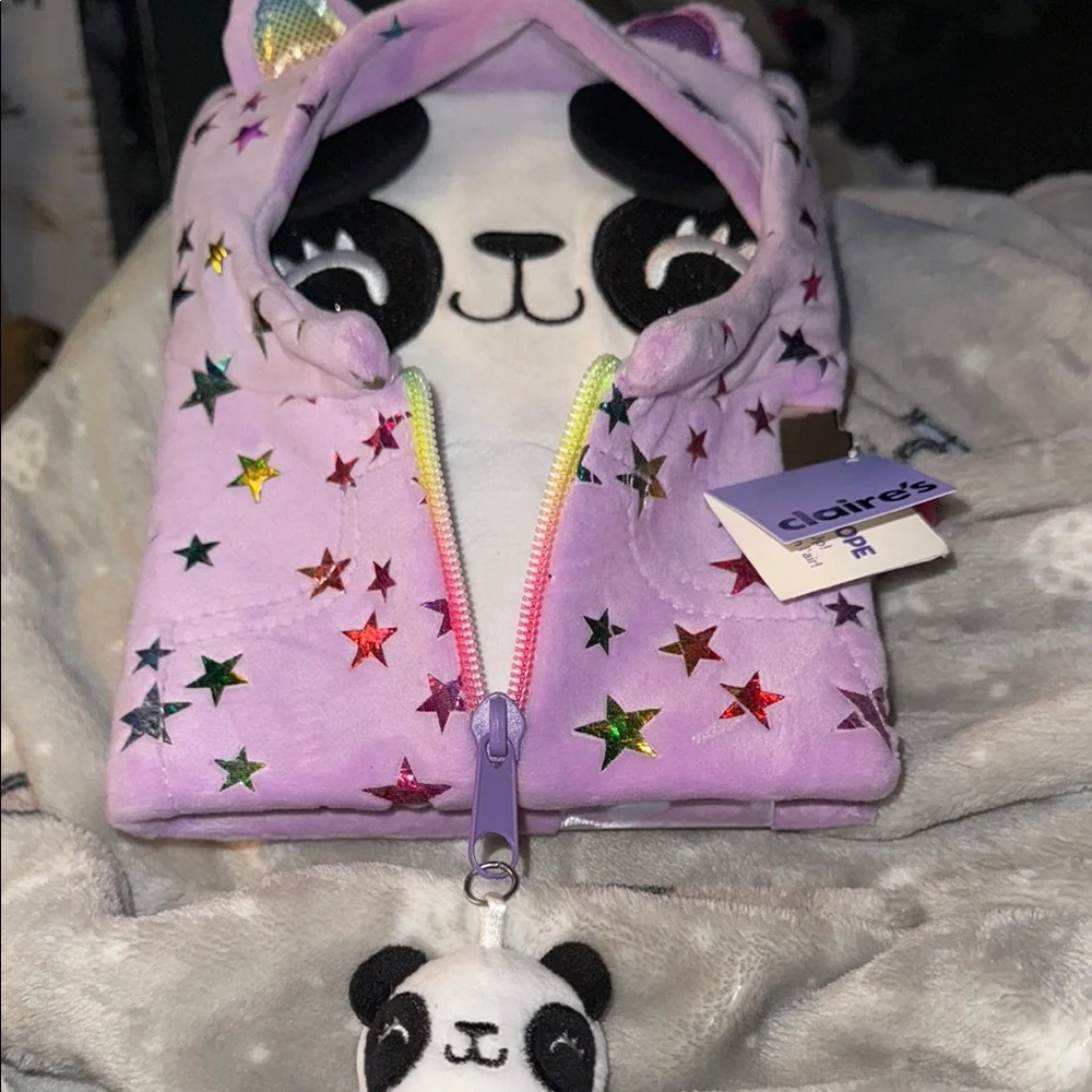 BNWT- Claire's padlock Purple Panda Plush Notebook-Penelope is her name Bonuses!